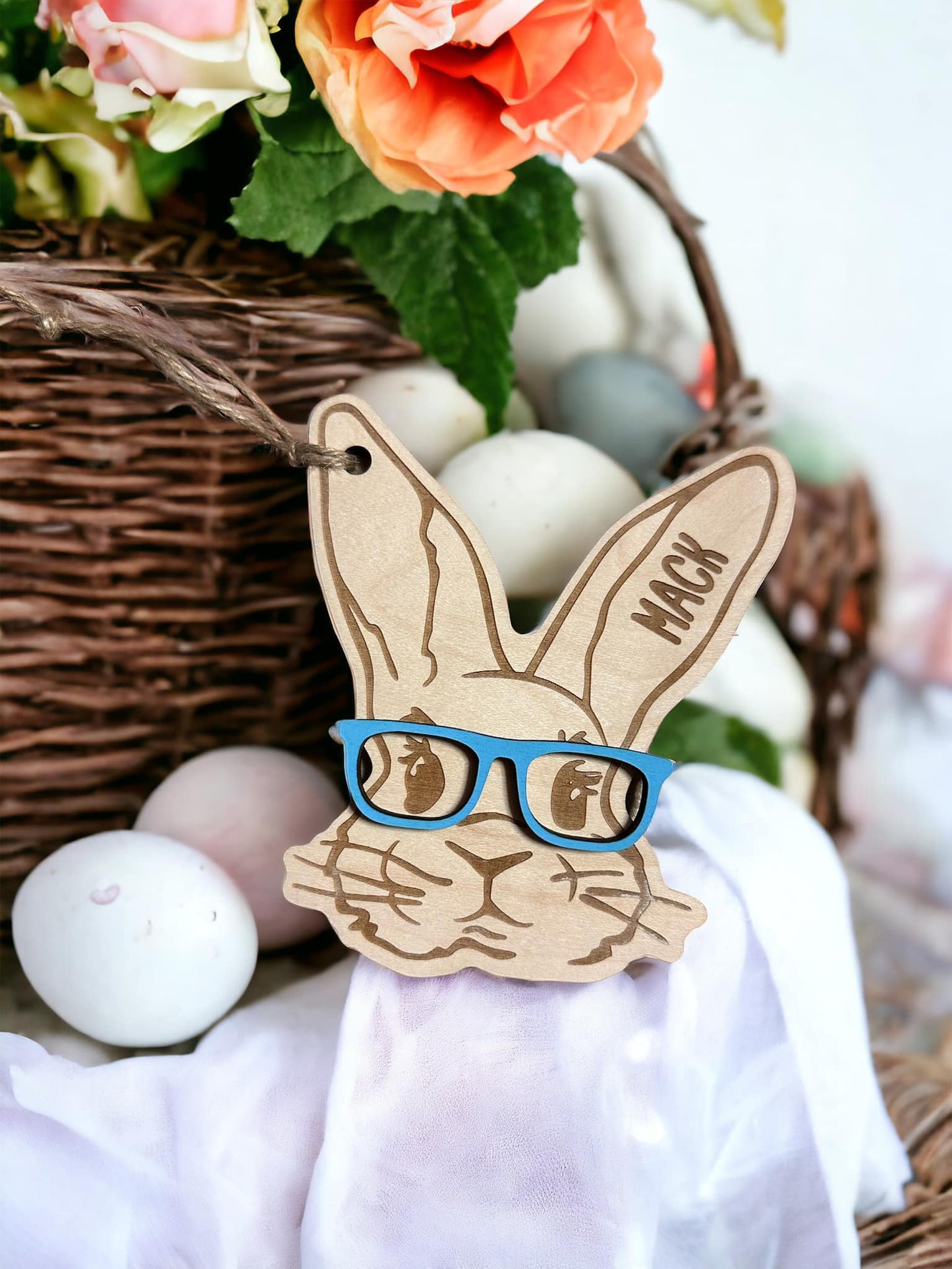 Bunny w/ Glasses Basket Tag