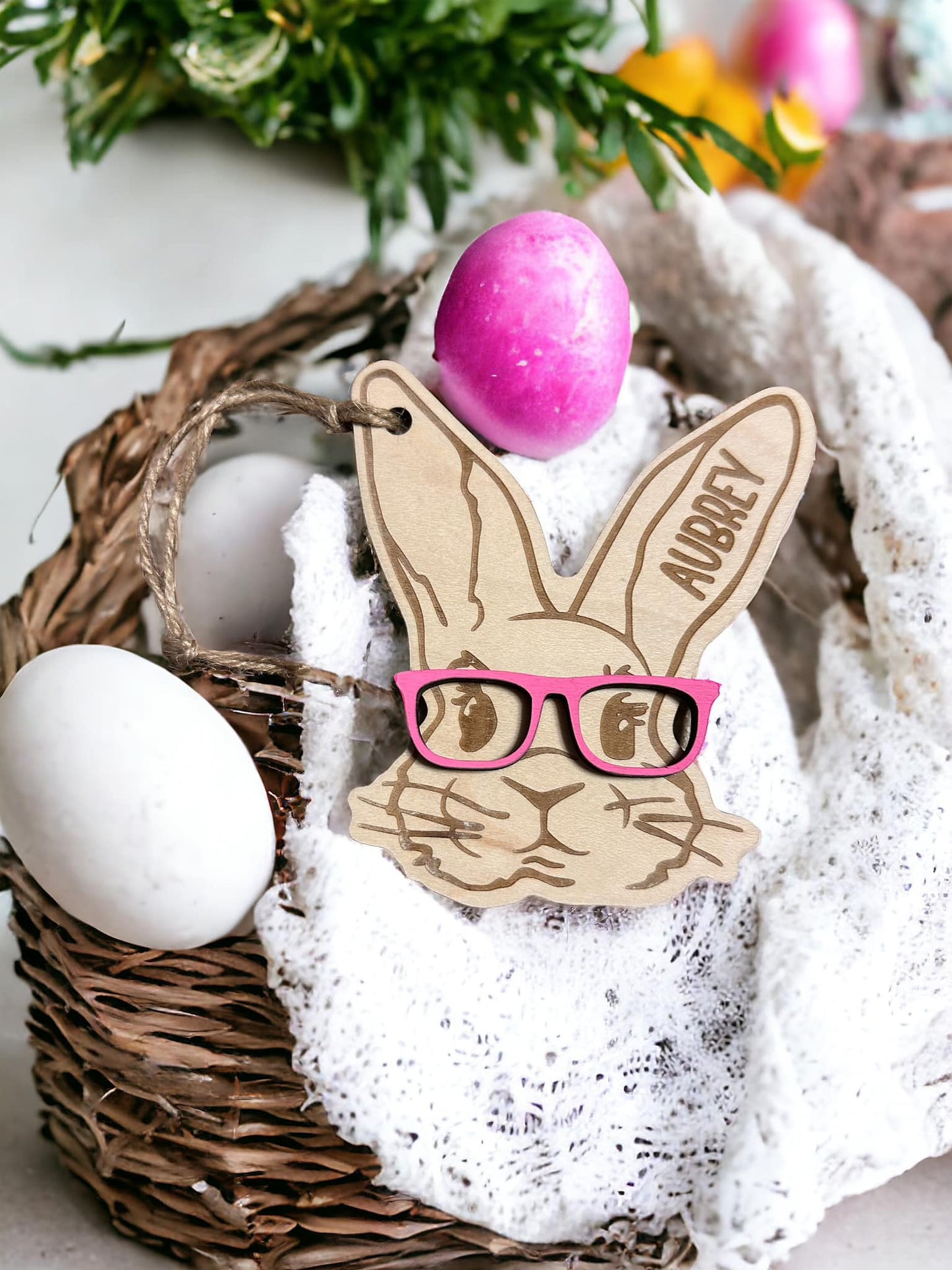 Bunny w/ Glasses Basket Tag