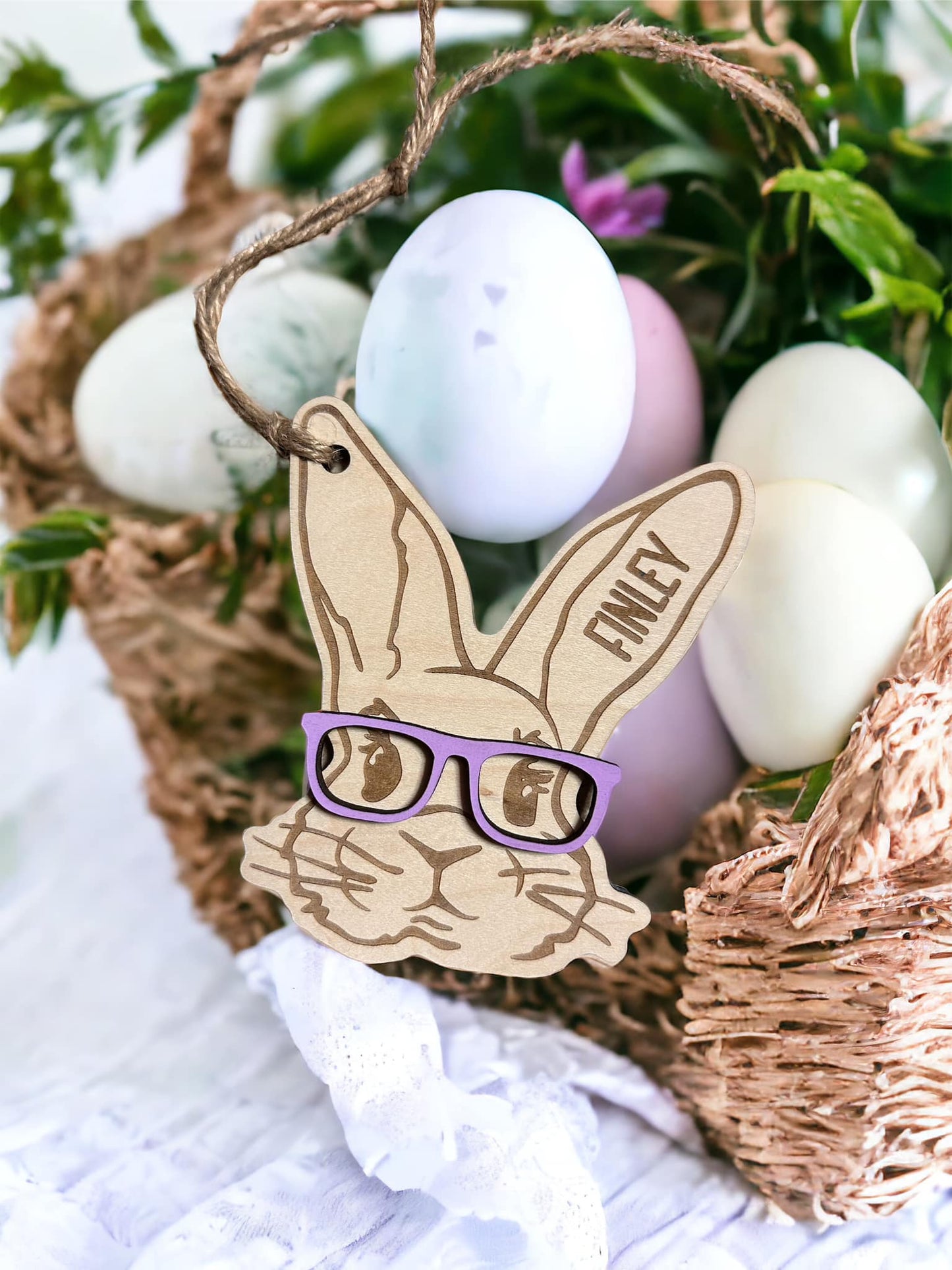 Bunny w/ Glasses Basket Tag